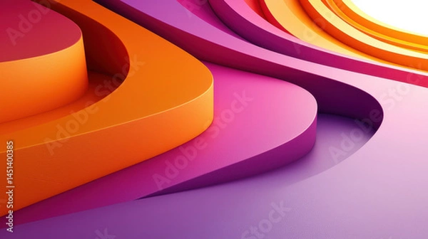 Fototapeta Vivid 3D background featu a colorful realistic abstraction in 4K, highlighting a side view of layered waves with orange, pink, and purple tones beautifully.