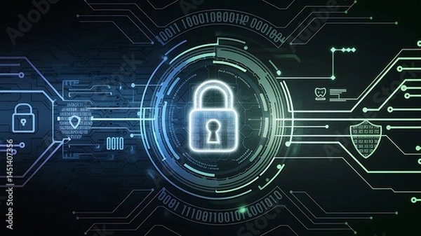 Fototapeta Digital lock and cybersecurity concept symbolizing data protection, secure access, encryption, firewall, privacy, and modern digital security in a connected technology world.