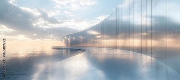 Obraz 3d illustration of abstract minimal architecture background, geometric architectural with chrome or metallic curve design, Car presentation


