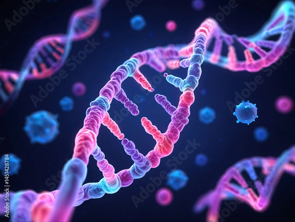 Obraz Unraveling the Mysteries of DNA A 3D Visualization of the Double Helix Structure and its Interaction with Cellular Components