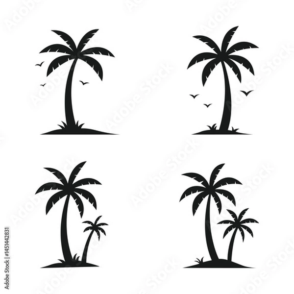 Fototapeta Set of Palm Tree Silhouettes Vector Illustration – Tropical Coconut Tree Icons for Summer, Beach, and Travel Design