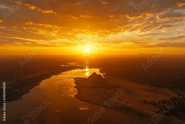 Obraz The Pyramids of Giza Glowing Under a Golden Desert Sunset