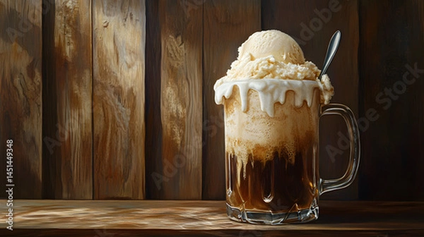 Fototapeta A glass of ice cream with a spoon in it