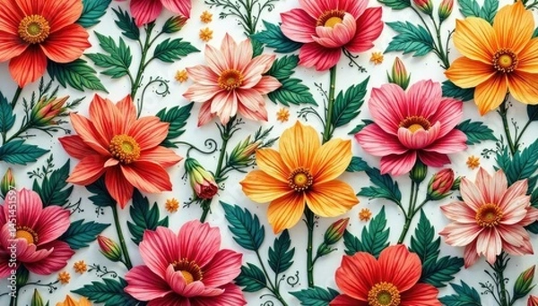 Fototapeta Intricate floral design, repeating seamlessly , repeating pattern, seamless floral texture