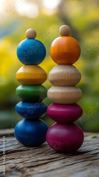 Fototapeta Colorful Stack of Rocks on Wooden Table