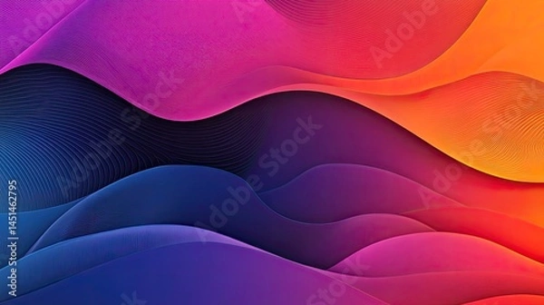 Fototapeta abstract background with smooth lines in blue, orange and purple colors ,3d render of abstract wavy background