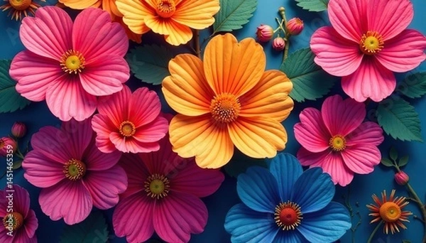 Fototapeta Dense, stylized blossoms forming geometric shapes, geometric, repeating design