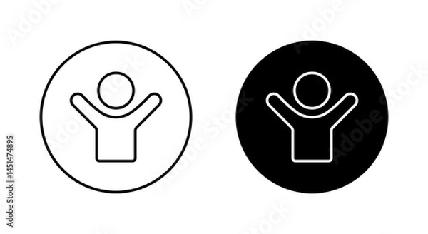 Fototapeta Hands up human outline icon on circle line. Support, participation, and positive expression sign symbol