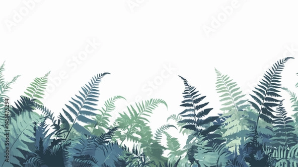 Obraz This high-resolution close-up image shows a horizontal border made up of stylized fern leaves in varying shades of teal and green creating a subtle gradient effect.
