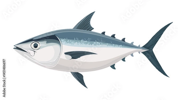 Obraz A digitally rendered illustration of an albacore tuna, seen from the side, against a plain white background. The tuna is depicted in great detail, showing its streamlined body.
