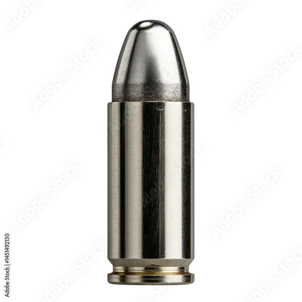 Fototapeta Metallic silver bullet isolated on transparent png background