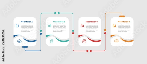Fototapeta 4 stage infographic diagram with creative swirl slice with line up and down connection with 4 step for slide presentation
