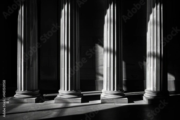 Fototapeta Architectural study of shadow and light in modern minimal room
