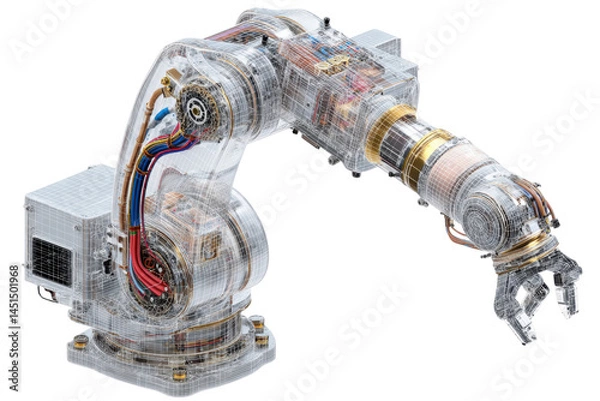 Fototapeta Clear robot arm view isolated on transparent png background
