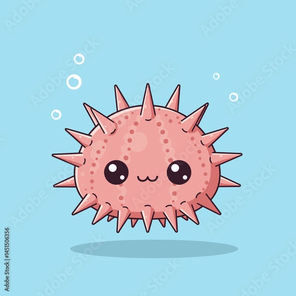 Fototapeta Cute pink sea inhabitant smiling underwater against a blue background  