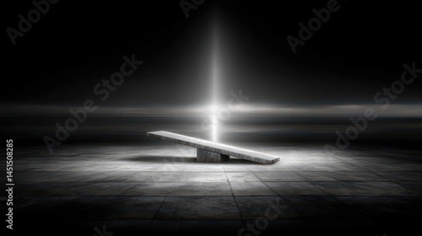 Fototapeta Seesaw tilted dramatically symbolizes the struggle of black-and-white thinking in a stark environment