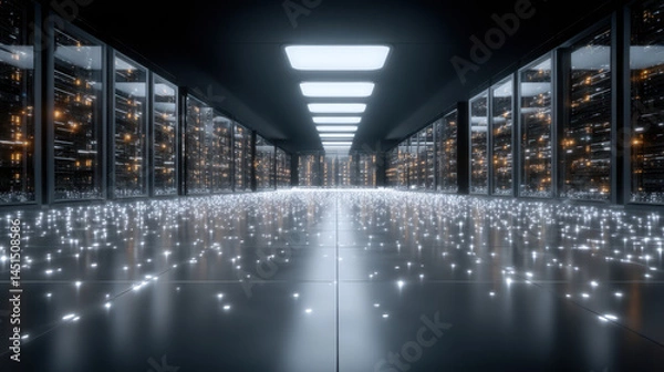 Fototapeta Sustainable server room with energy-efficient cooling systems and advanced hardware technology