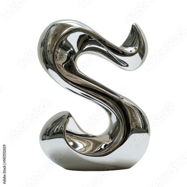Fototapeta Shiny S-shaped sculpture isolated on transparent png background