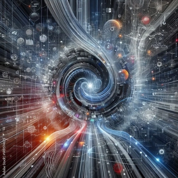 Obraz of data streams flowing and converging