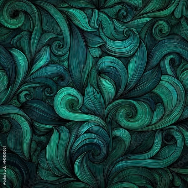 Obraz Intricate swirling green leaf patterns on a textured background.