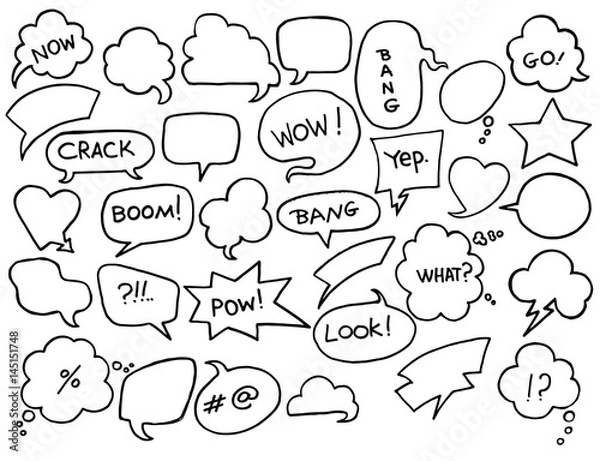Fototapeta Set of different bubbles for speach, speak clouds. Isolated vector shapes