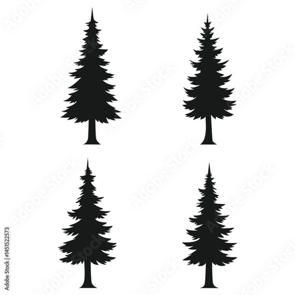 Obraz Christmas Pine Tree Silhouette Set – Vector Evergreen Trees for Holiday and Winter Design