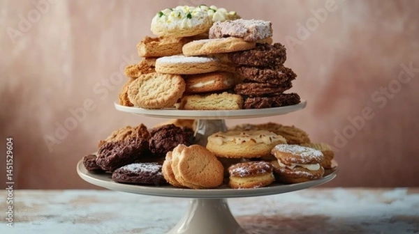 Obraz Assorted cookies on tiered stand, kitchen setting, baking, food photography, website use