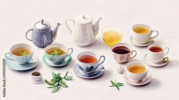 Obraz Assorted Teas & Teaware;  Cozy Tea Time.  Lifestyle photography for blogs, websites, or magazines