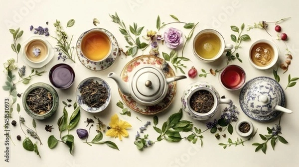 Obraz Assorted Teas, Herbs, Flowers; Flatlay; Beverage Variety; Food Photography; Website, Blog