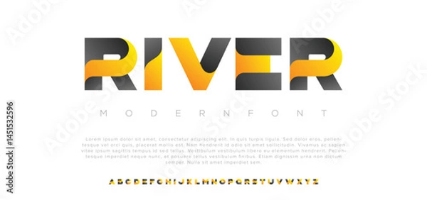 Obraz River Modern alphabet font. Creative abstract urban, futuristic, fashion, sport, minimal technology typography. Simple vector illustration with number	
