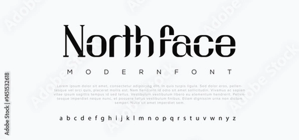 Fototapeta Northface Modern abstract digital alphabet font. Minimal technology typography, Creative urban sport fashion futuristic font and with numbers. vector illustration	