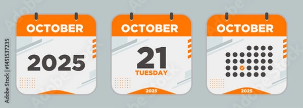 Fototapeta Calendar design vector. October. 2025 21 day. The concept of waiting for an important date. Day calendar with date October 21. Cheklist day calendar. Vector illustration.