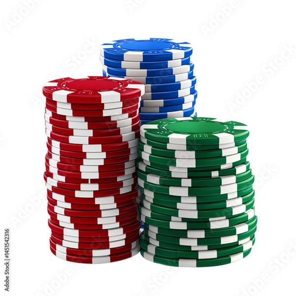 Fototapeta Poker chips stack, white isolated background