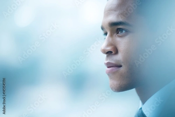 Obraz minimalist portrait of person representing diverse demographics with blurred background and ample copy space