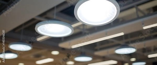 Fototapeta group of round lights hanging from a ceiling