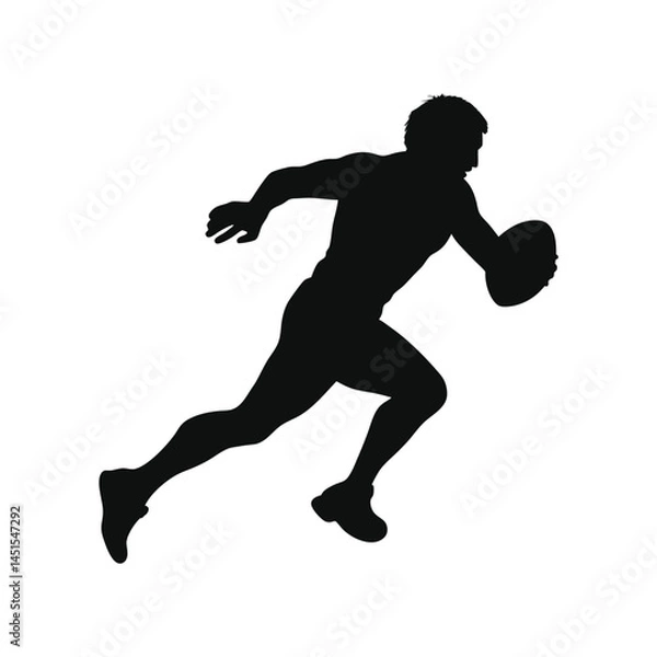 Fototapeta Rugby Player Charging Forward with Ball – Silhouette Vector Image on White Background