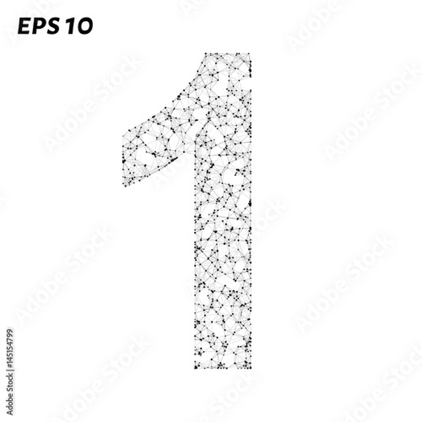 Fototapeta The letter 1 consists of points, lines and triangles. Vector illustration.
