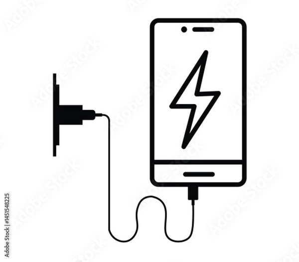 Fototapeta phone charging - vector icon. Set of smartphone charge battery icons. Phone with a low battery charge, phone and charger. 
