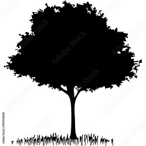 Fototapeta Minimalistic black silhouette of a bird perched on a branch against a white background, ideal for nature, wildlife, and artistic concepts in design projects