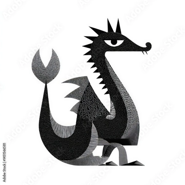 Fototapeta monochromatic illustration of a dragon