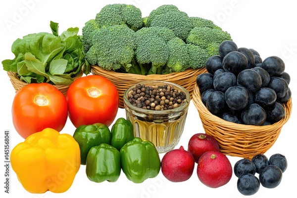 Fototapeta Fresh, vibrant assortment of colorful fruits and vegetables  A healthy mix of greens, reds, yellows, and purples