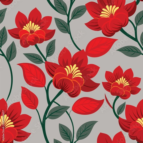 Fototapeta seamless pattern with red flowers