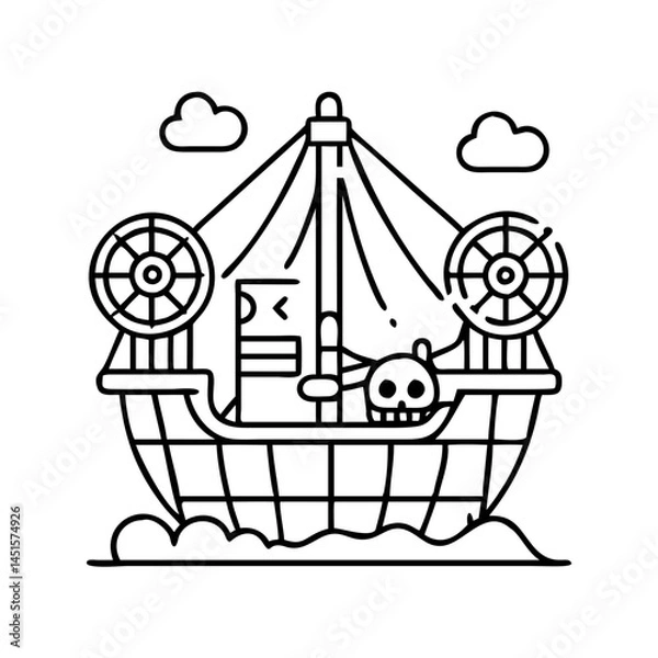 Fototapeta pirate themed ride icon, pirate themed ride line art - simple line art of pirate themed ride, perfect for pirate themed ride logos and icons