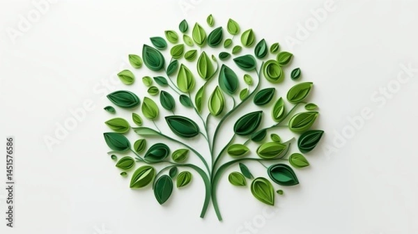 Obraz A recycling icon crafted from green leaves on a soft light backdrop, illustrating non-waste production and eco-conscious practices.