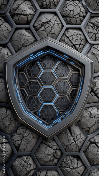 Fototapeta Futuristic Shield with Hexagonal Tech Texture
