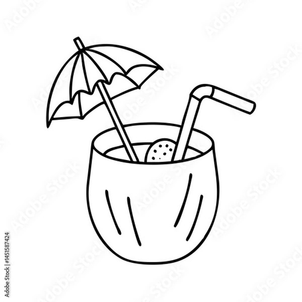 Fototapeta tropical drink with umbrella icon, tropical drink with umbrella line art - simple line art of tropical drink with umbrella, perfect for tropical drink with umbrella logos and icons