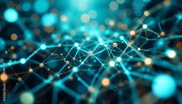 Fototapeta Abstract network connection background with glowing nodes and lines digital art