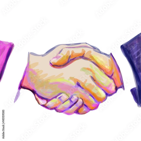 Fototapeta Shaking hands in business suits in a colorful vector watercolor style