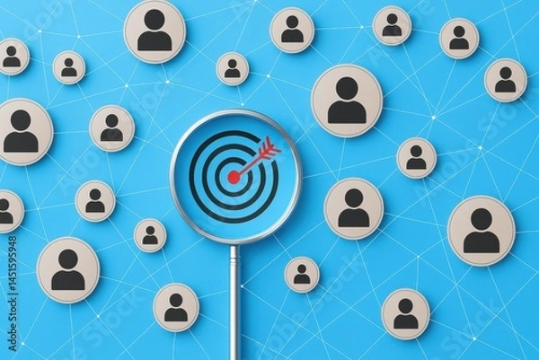 Fototapeta Targeting potential customers illustrated on blue background