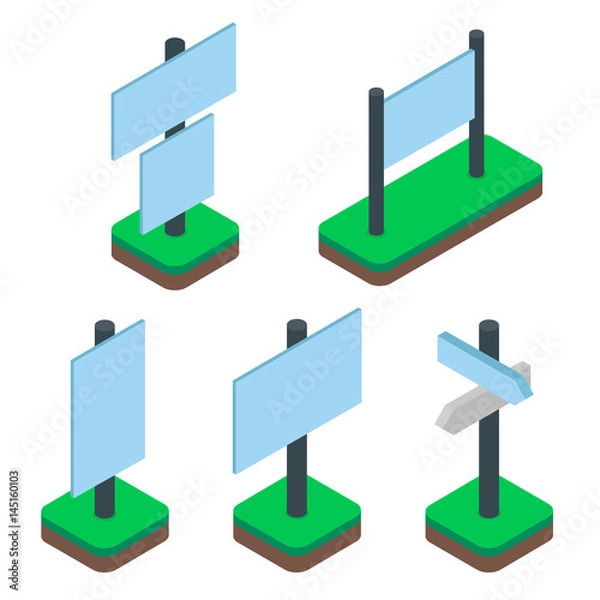 Obraz Set of isometric outdoor banner signs or billboards isolated